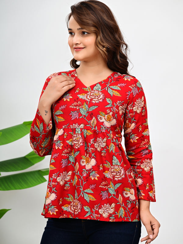 Women's Stylish Floral Printed Tunic Top