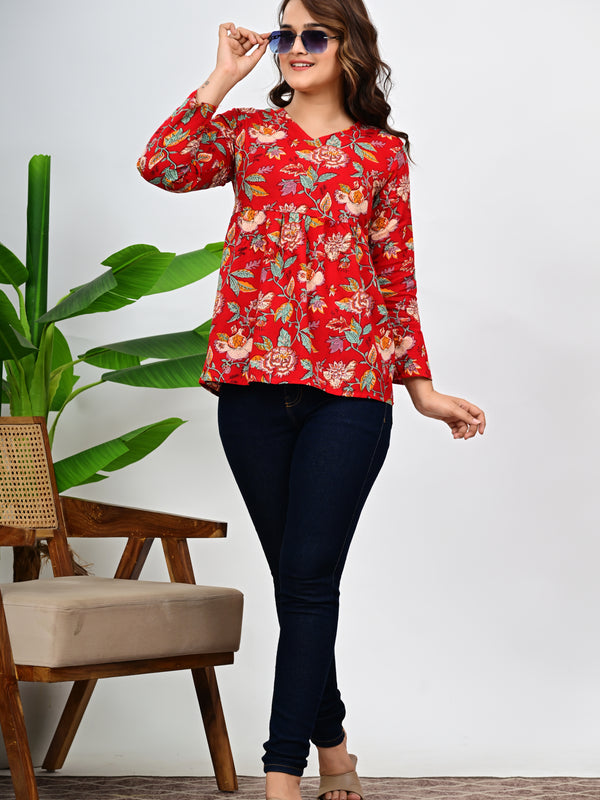 Women's Stylish Floral Printed Tunic Top