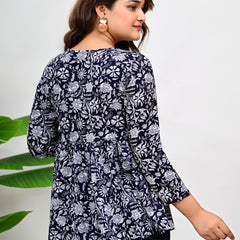 Cotton Floral Casual V-Neck Top