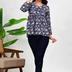 Cotton Floral Casual V-Neck Top