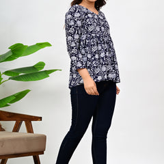Cotton Floral Casual V-Neck Top