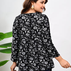 Women's  Floral Printed V-Neck Cotton Top