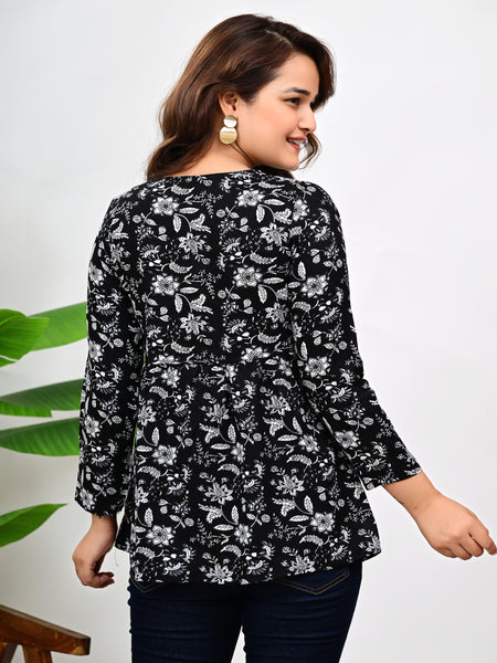 Women's  Floral Printed V-Neck Cotton Top