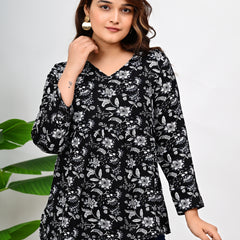 Women's  Floral Printed V-Neck Cotton Top