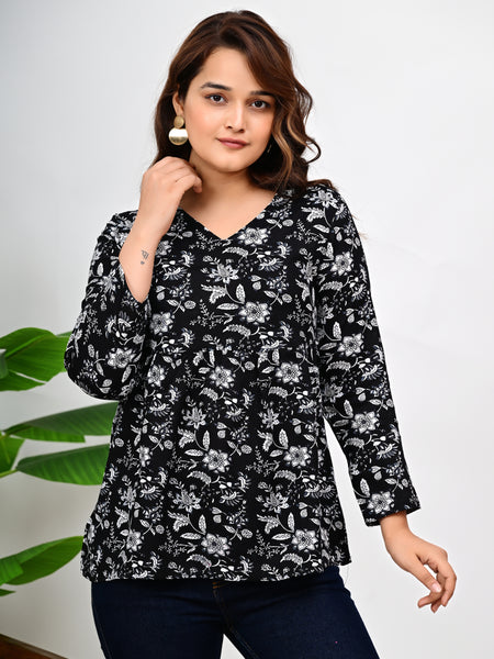 Women's  Floral Printed V-Neck Cotton Top