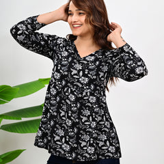 Women's  Floral Printed V-Neck Cotton Top