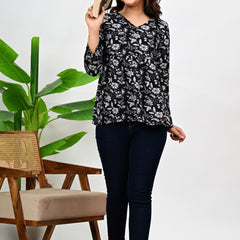 Women's  Floral Printed V-Neck Cotton Top