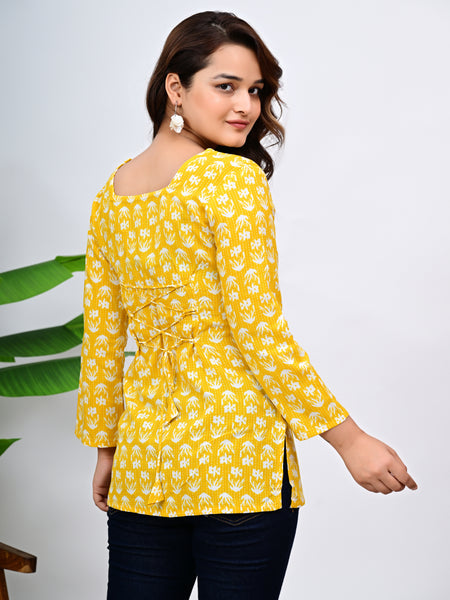 Floral Printed Square Neck Cotton Top