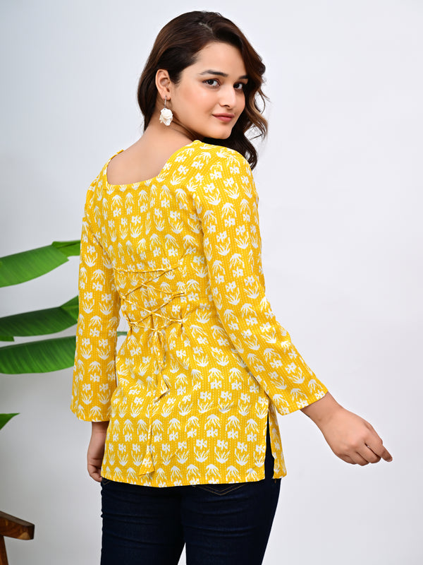 Floral Printed Square Neck Cotton Top