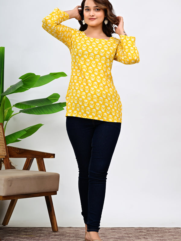 Floral Printed Square Neck Cotton Top