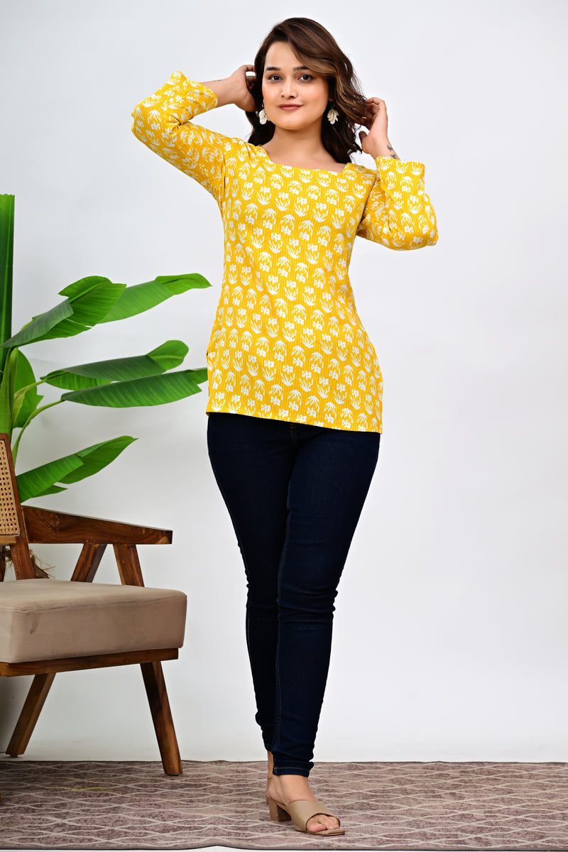 Floral Printed Square Neck Cotton Top