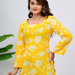 Women's Yellow Floral Print Cotton Top