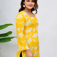 Women's Yellow Floral Print Cotton Top