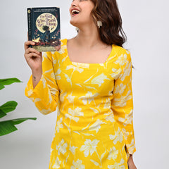 Women's Yellow Floral Print Cotton Top